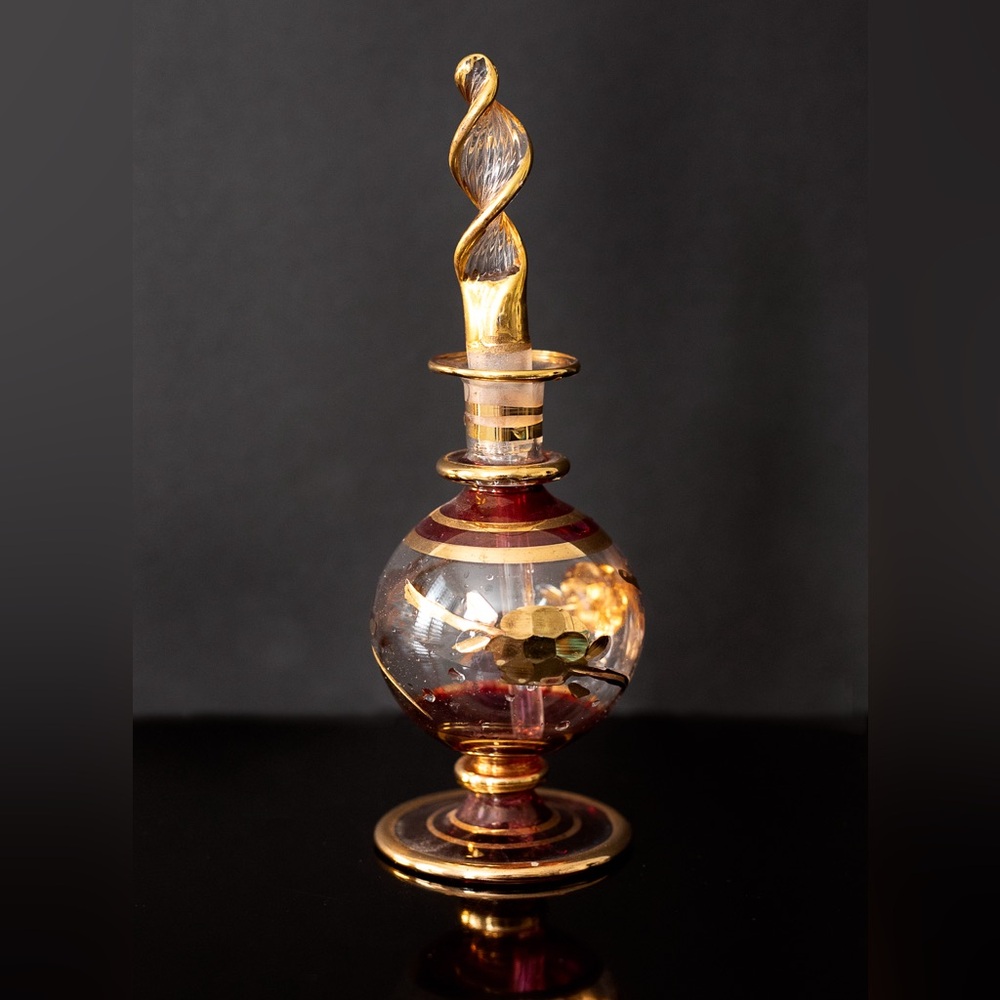 Vintage Etched Blown Glass Perfume Bottle w/ Stopper